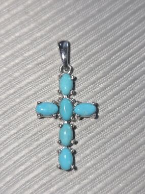 Sleeping Beauty Turquoise Cross Pendant - 925 Silver